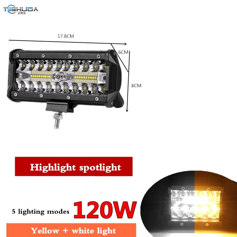 1PCS LED light 60W 120W LED Work Light Bar Square Spotlight 12V -30V Offroad LED Light Bar For Truck Offroad 4X4 4WD Car SUV ATV: 120W  yellow white