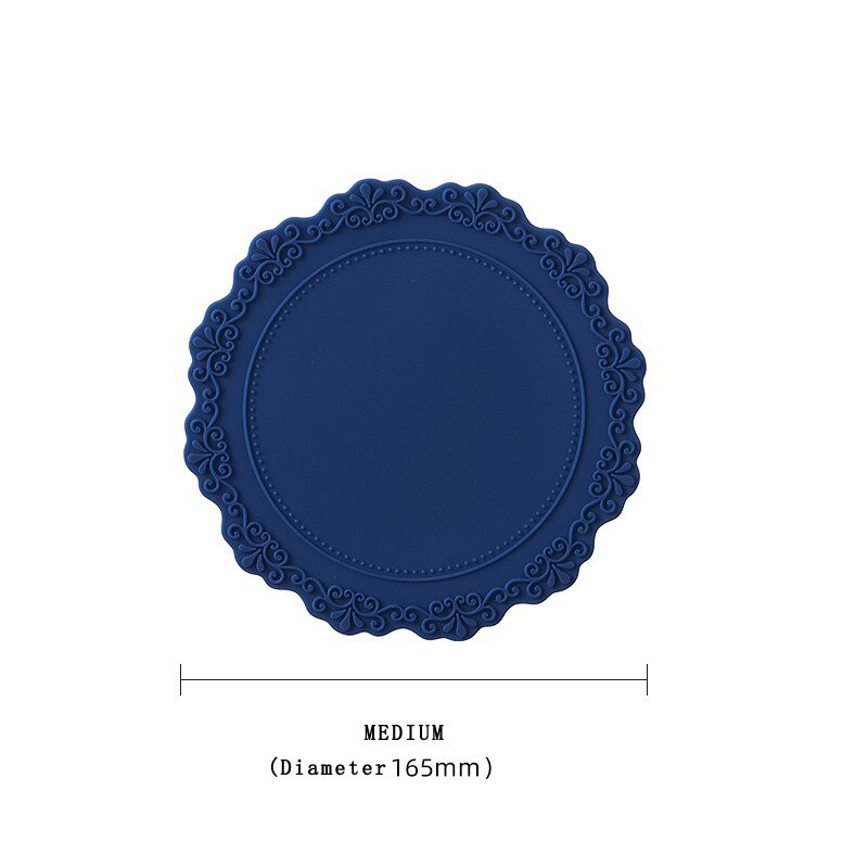 Dining Table Retro Embossed Craft Silicone Placemat European Style Lace Insulation Plate Mat Anti-scald Coaster Table Pads: Plate mat retro blue