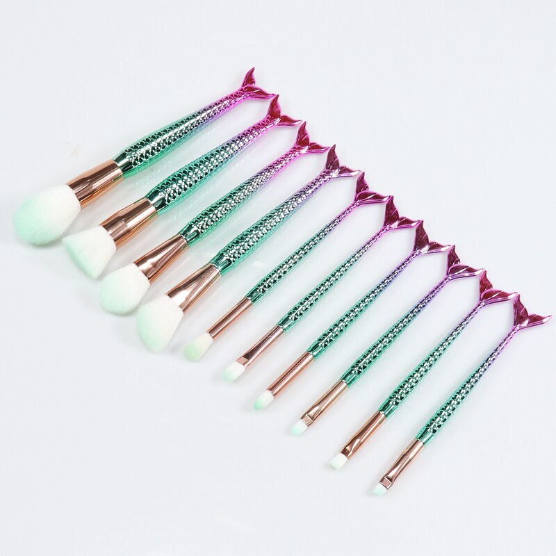SinSo pinceau de maquillage sirène pinceaux de maquillage ensemble poudre Contour mélange Blush fard à paupières visage yeux cosmétique maquillage brosse trousse à outils: 10pcs Blue Pink 01