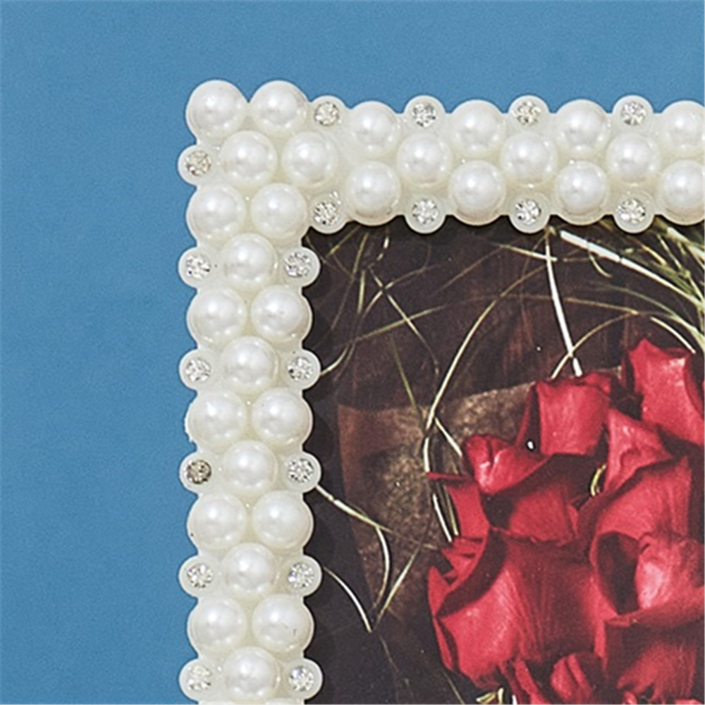 Marco de fotos de diamantes de perlas europeas, marco de fotos de boda rectangular redondo, marco de fotos de plástico impermeable, adorno de decoración del hogar