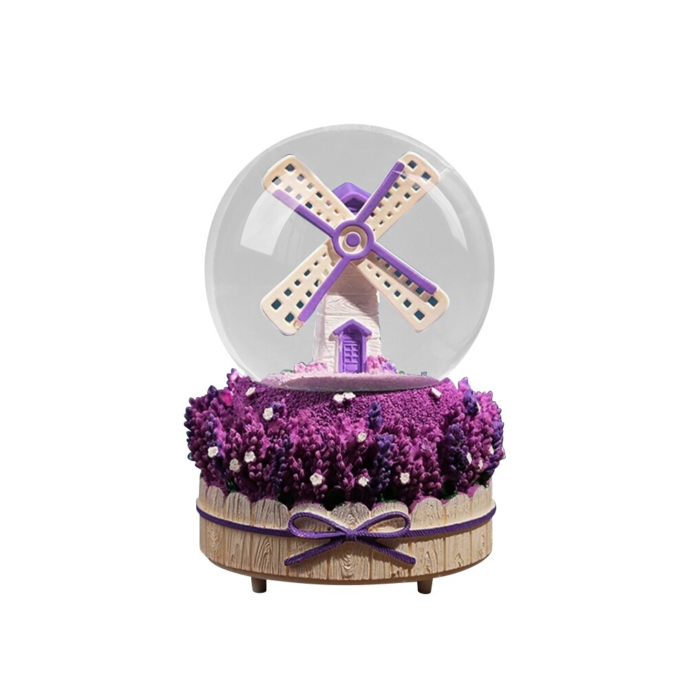 Nieve cayendo nieve caja de música de molino de viento caja de música con forma de bola de cristal con púrpura lavanda Base de escritorio decoración: Default Title