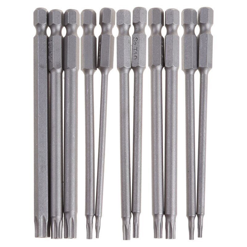 11/12pcs Tamper Proof Security Drill Bit Set Torx Screwdriver Flat Head 1/4" Hex Bits Driver: 100MM