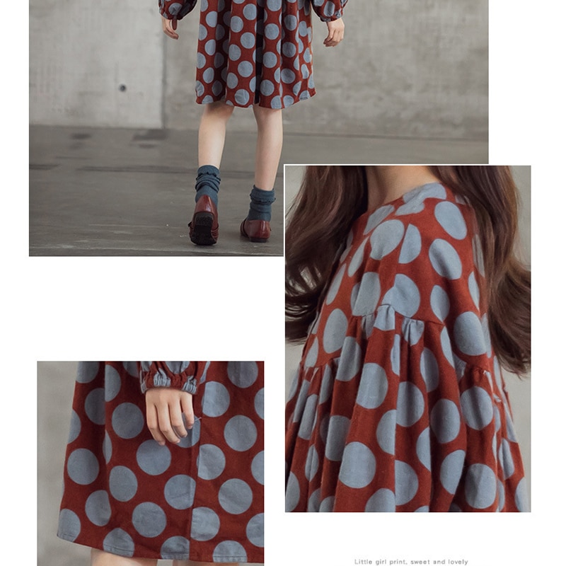 Teen Girls Polka Dot Princess Dress Autumn Korean Children Clothes Kids Girls Casual Dresses Cotton Dress, #9128