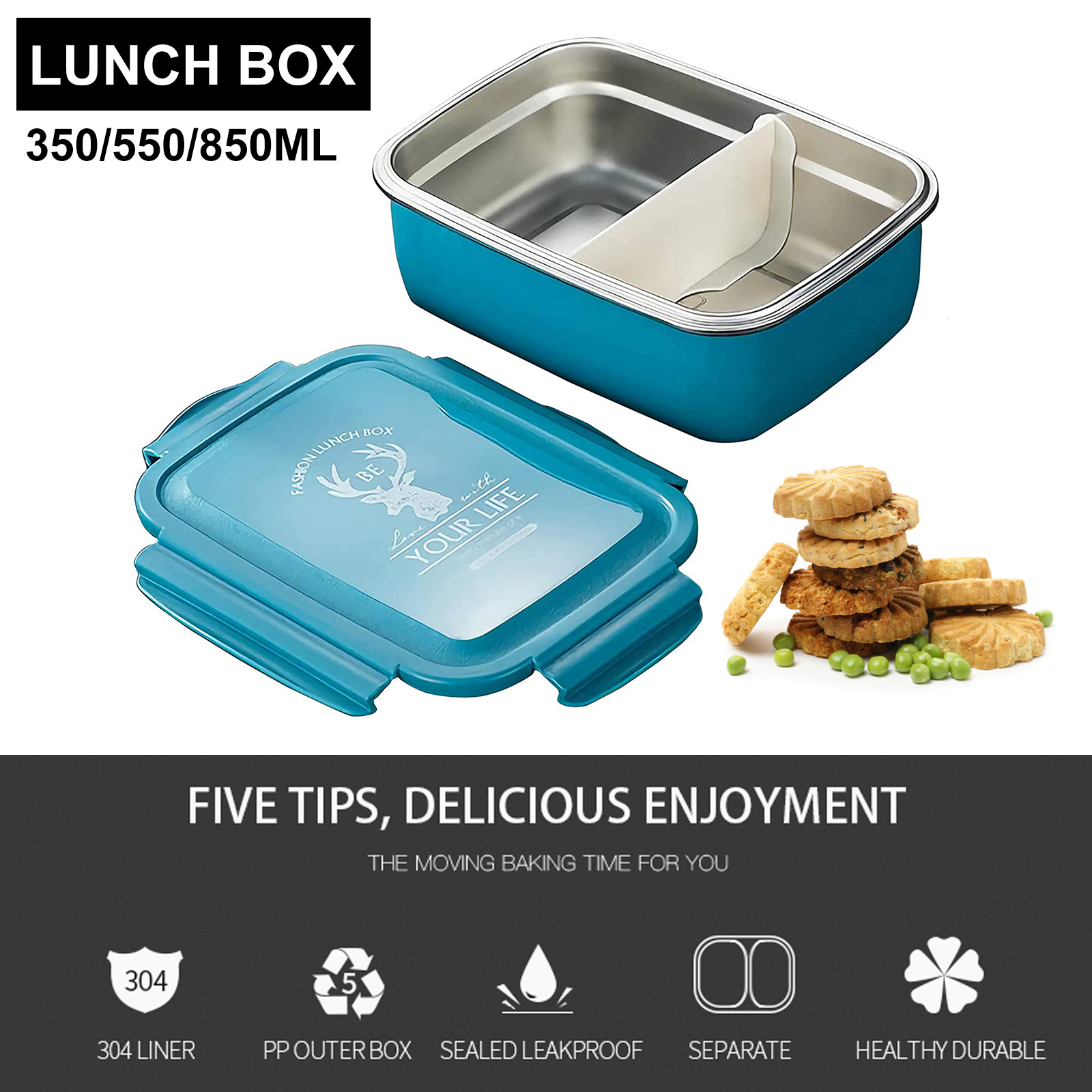 Stainless Steel Bento Box Food Grade Portable Food Storage Container Microwave Lunch Box Household Picnic Accessories