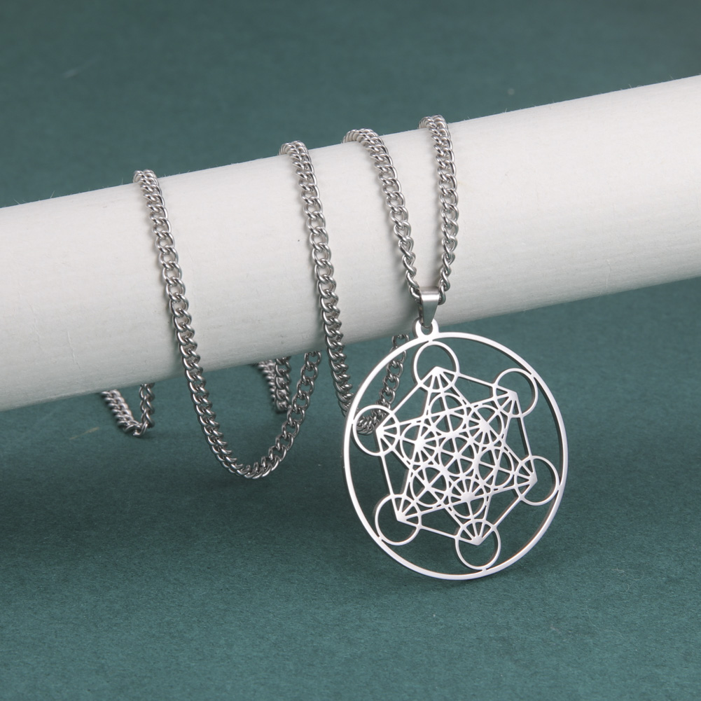 Skyrim Stainless Steel Angel Seal Archangel Metatron Cube Necklace Women Men Sacred Geometry Amulet Religious Spiritual Jewelry: Dark Gold