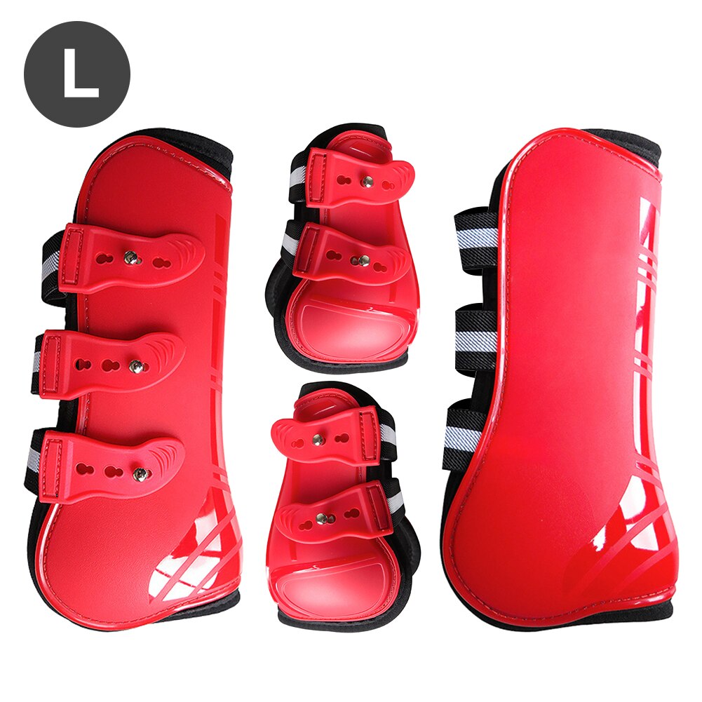 Accesorios de protección de piernas ecuestres, 4 Uds., botas para tendón de caballo de salto con absorción de impacto duradera, parte trasera delantera de PU: Red L