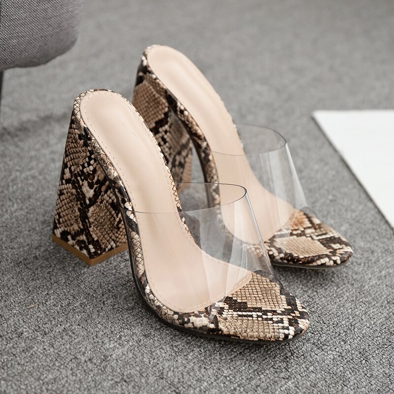 Liren Zomer Mode Dame Gladiator Sandalen Vrouwen Sexy Snake Patroon Slingback Sandalen Open Teen Hoge Vierkante Hakken Schoenen