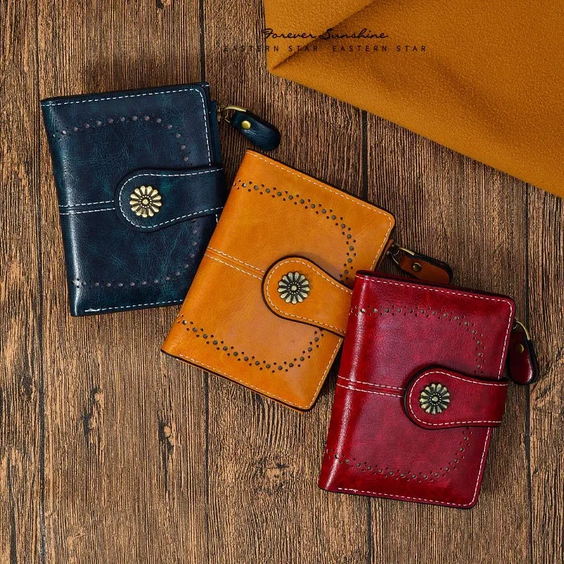 RFID Anti-Theft Retro Wallet for Women, Multi-Card Zipper, Zipper Buckle, Coin Wallet, Multi-functional Short Wallet