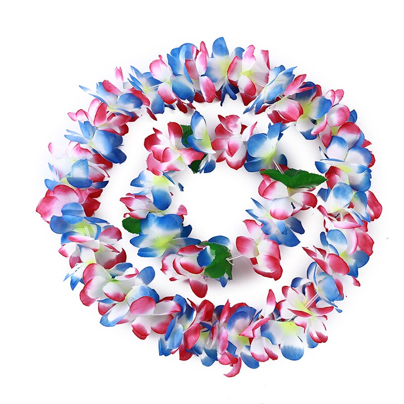 Hawaiian Hula Flower Garland Set Lei Luau Hula Fancy Dress Beach Part Flower Garland Necklace Headband Bracelet Wristband 4pcs