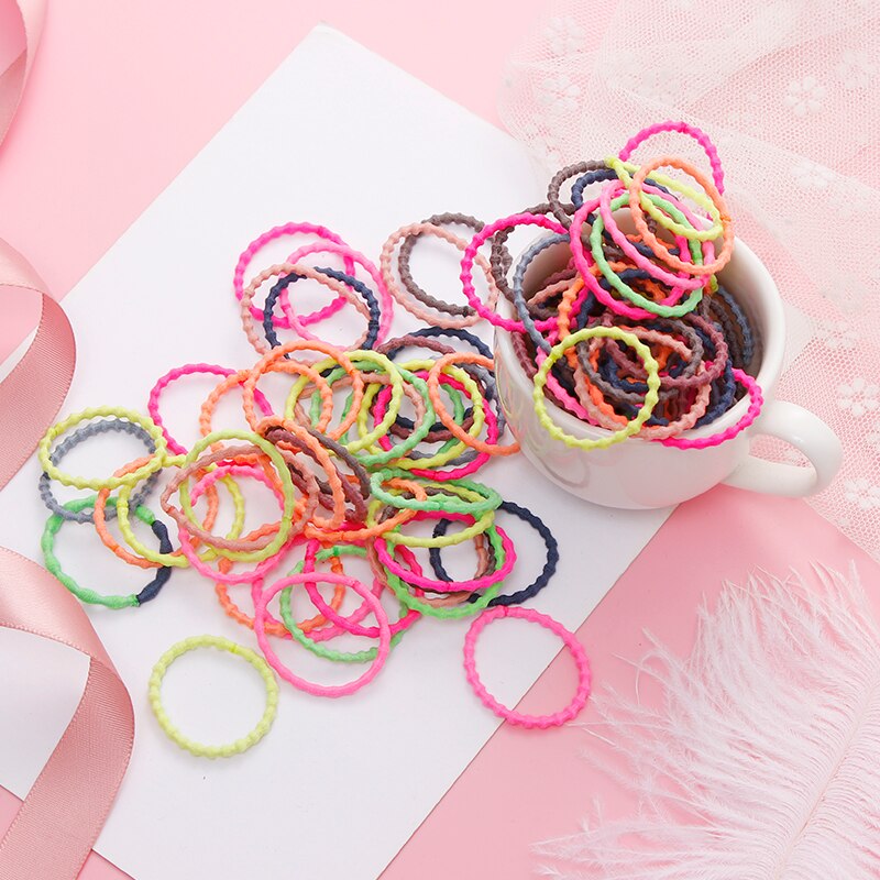 50PCS/Set Girls Colorful Basic Elastic Hair Bands Children Cute Ponytail Holder Rubber Band Headband Scrunchies Hair Accessories