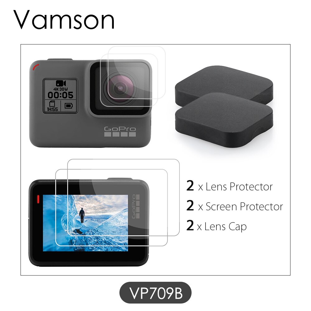 Vamson for Gopro hero 7 Black 6 5 Accessories 3 in 1 Lens Protection Cover+LCD Screen Protector + Lens Protector VP709A: VP709B