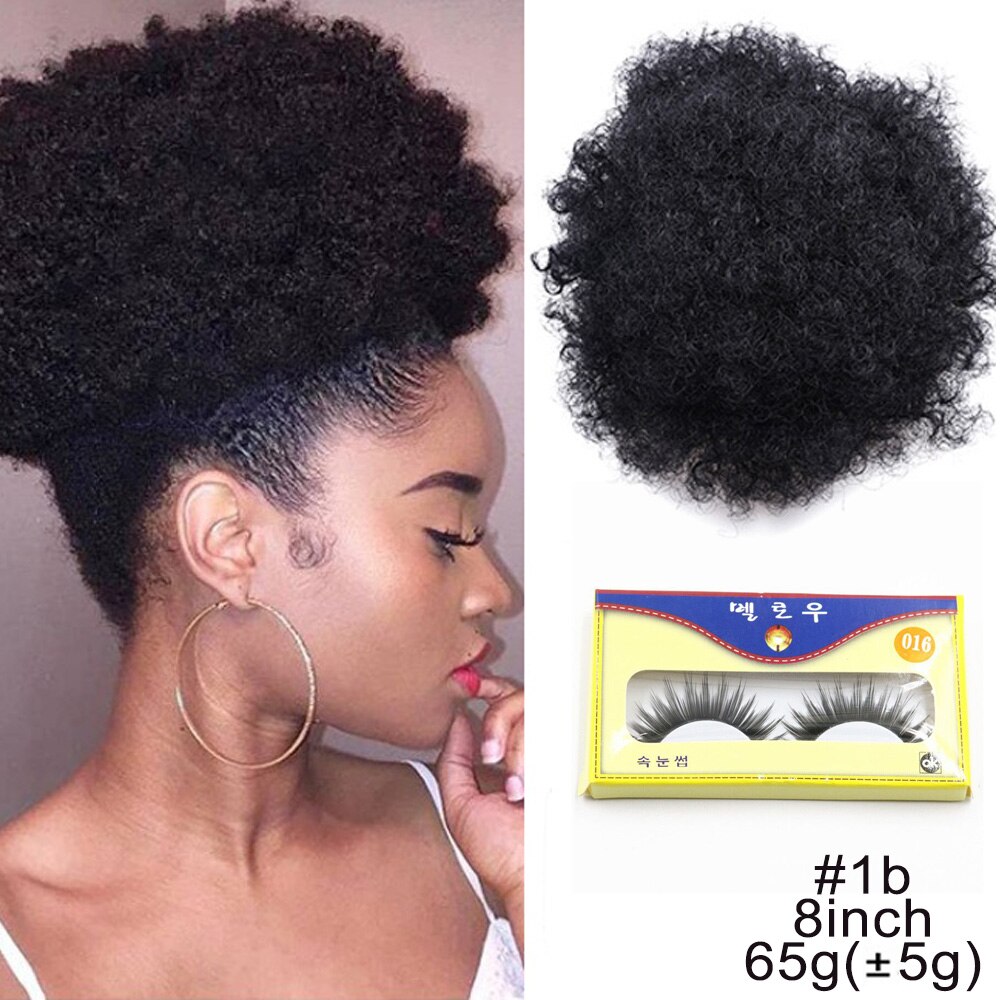 Extension chignon cheveux crépus, postiche synthétique afro, coiffure boule frisée, fixation par clips, 8 pouces: 8 inch color 1b