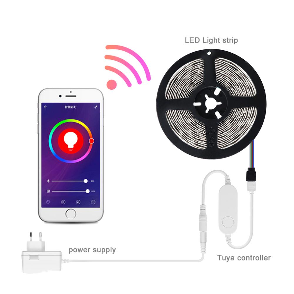 Tuya Smart Life Switch Voice Control Tuya WIFI Alexa Diy Smart Compatible Google Home Dimmable RGB LED Light Strip Controller