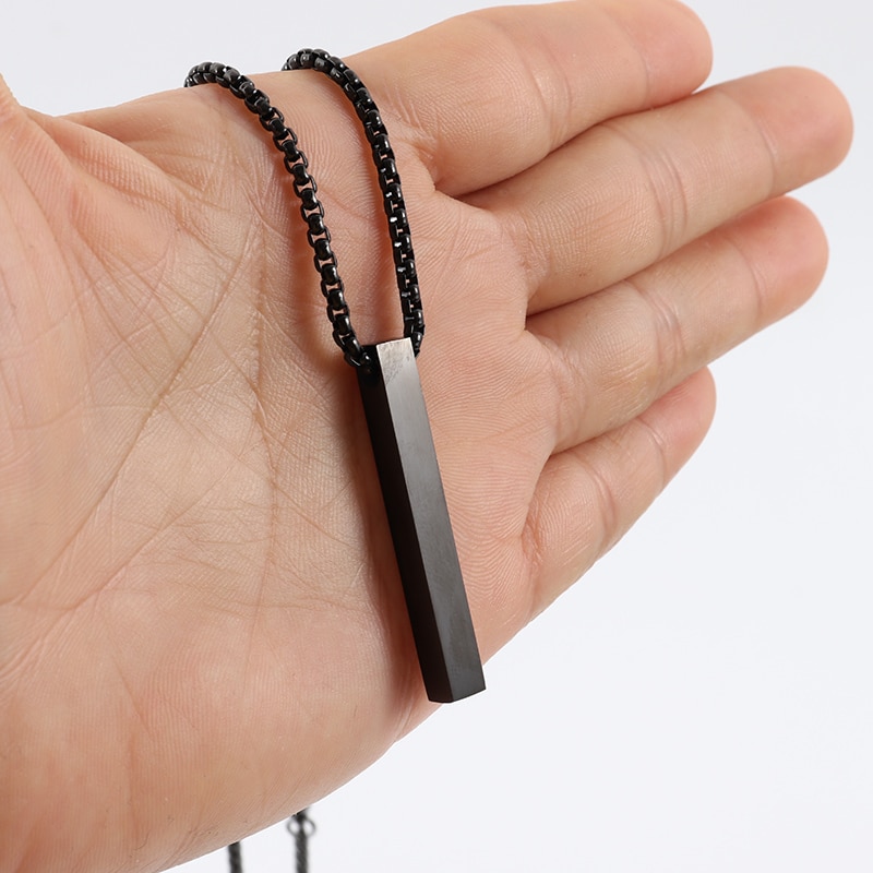 Collar con colgante de barra para hombre, cadena de acero inoxidable, Oro Negro, de joyería