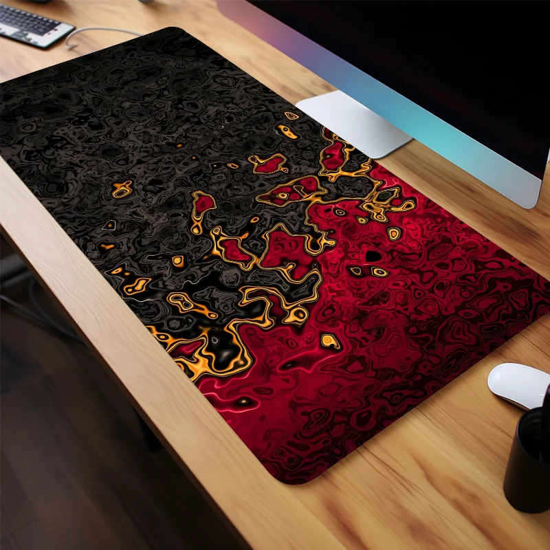 Rot-schwarze Wellen, großes Gaming-Mauspad, Computer-Tastatur, Schreibtischunterlage, XXL, mit Gummi, rutschfest, genähter Rand für Freunde, Freund