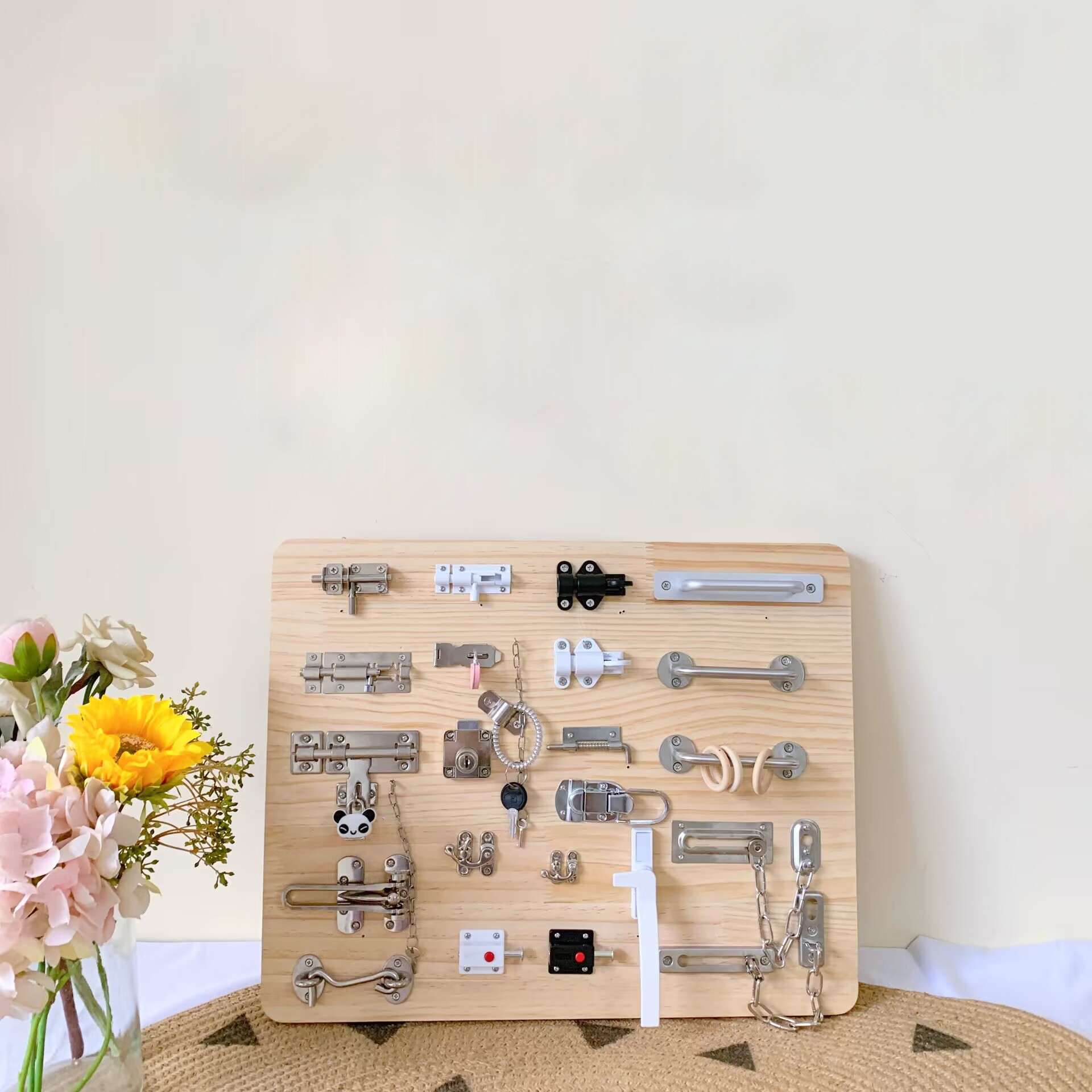 Accesorios de tablero ocupado para bebé, pestillo de cerradura de puerta de madera DIY Montessori, juguetes educativos, aprendizaje de habilidades motoras básicas, piezas de tablero ocupado