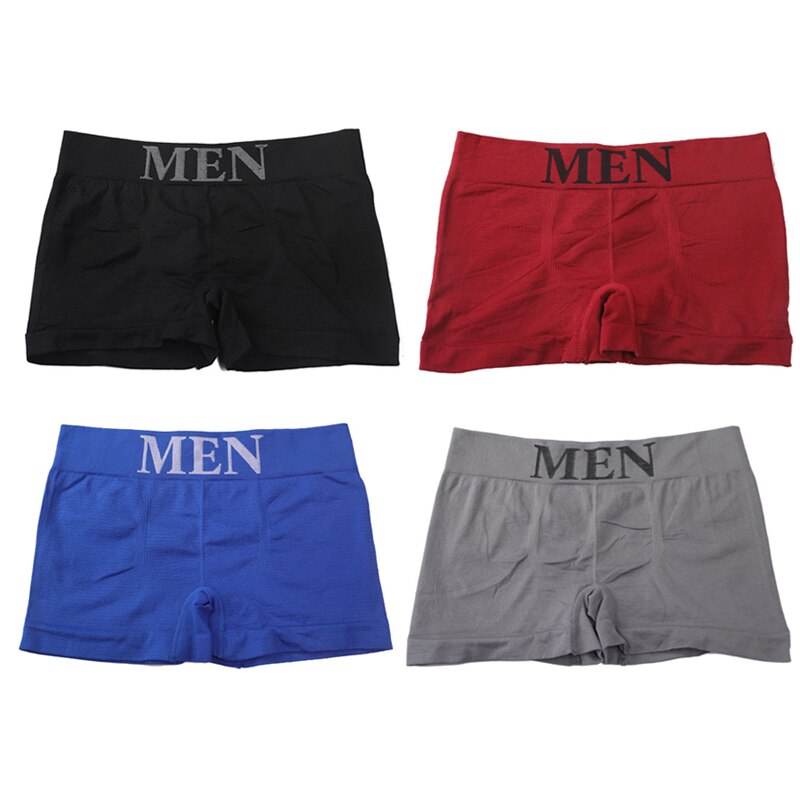 4Pcs/Lot Men&#39;s Panties Brand Underwear Boxers Breathable Man Boxer Solid Underpants Comfortable Shorts Male Black Blue Underwear: BlackRedBlueGray