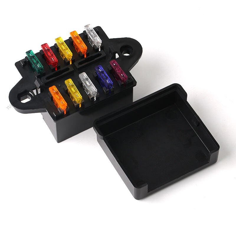 10 Way Blade Fuse Box Holder Fuse Blocks with Fuses Terminals for Car Boat Marine Caravan Truck