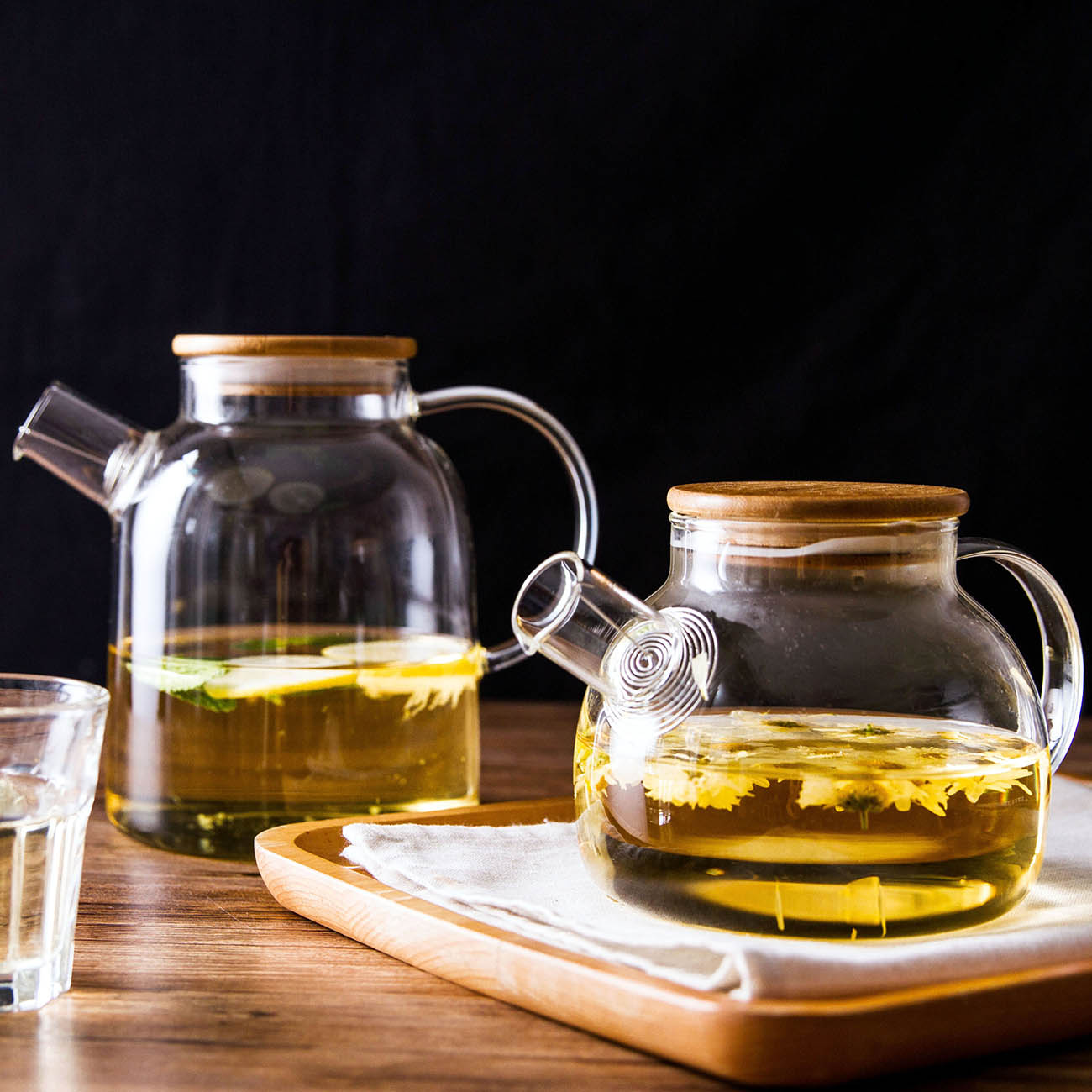 Tetera de vidrio de 1L/1.8L con filtro de bobina de alambre desmontable para té suelto resistente al calor jarra de agua /fría