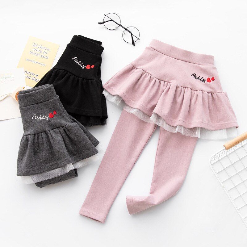 Girls Princess Skirt Leggings for Spring Autumn Kids Long Skinny Skirt-Pants Children Heart Print Skirt Tights