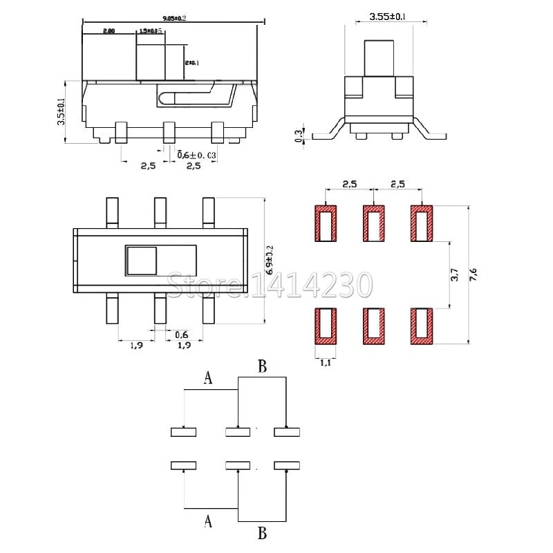 10Pcs MSS22D18 MINI Miniature SMD SMT Slide Switch 2P2T 6Pin Handle high 2mm for DIY Electronic Accessories