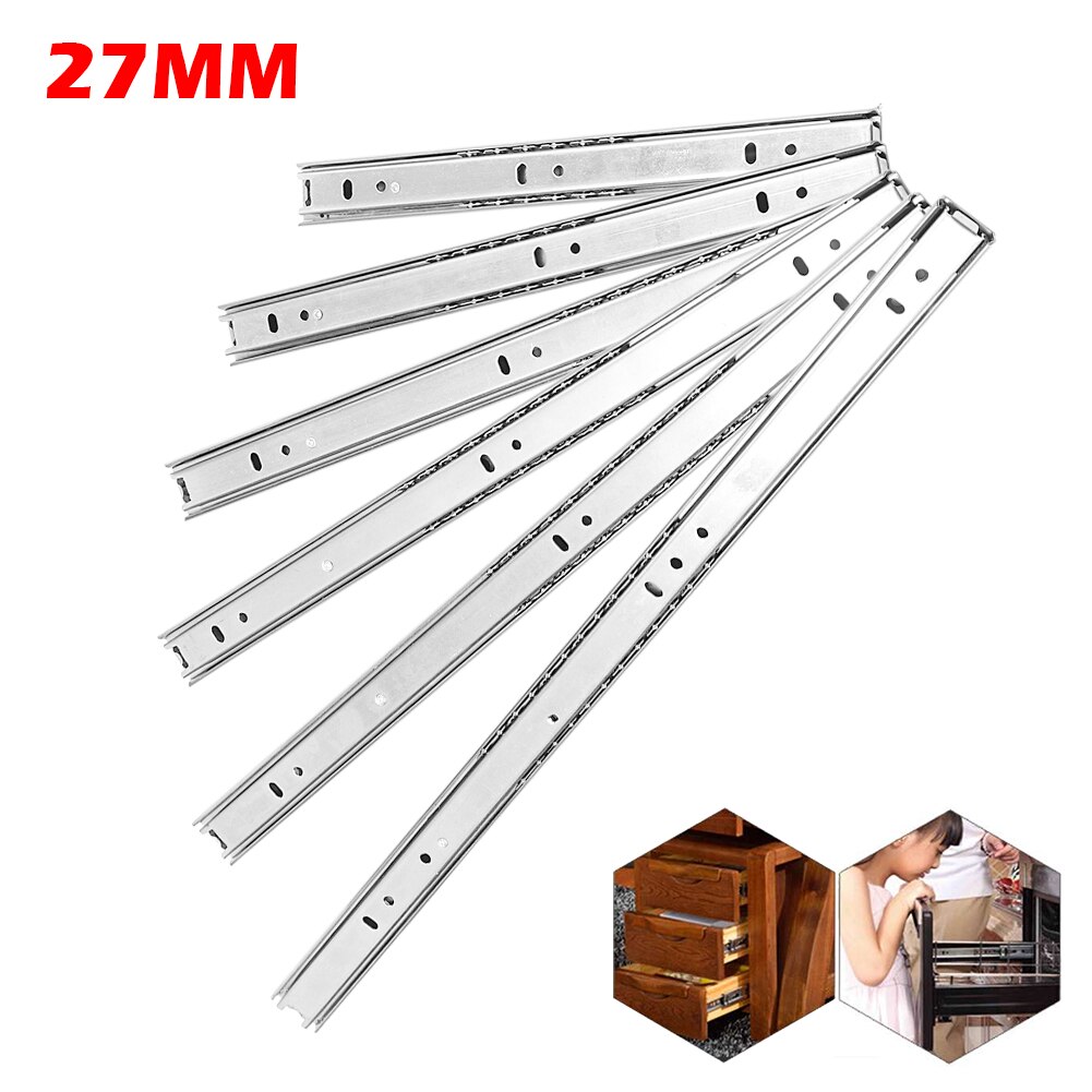 17/27/30 Wide Steel Ball Drawer Cabinet Runner Guides Groove Bearing Steel Slides Rails DIY 1 Pair Micro Guide Drawer steel