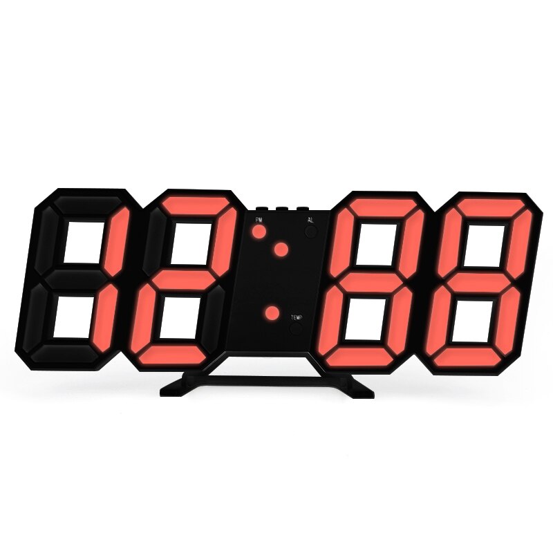 Large 3D Digital Led Alarm Clock Snooze Function Photosensitive Electronic Table Clock With Thermometer Calendar Desk Clocks: black orange