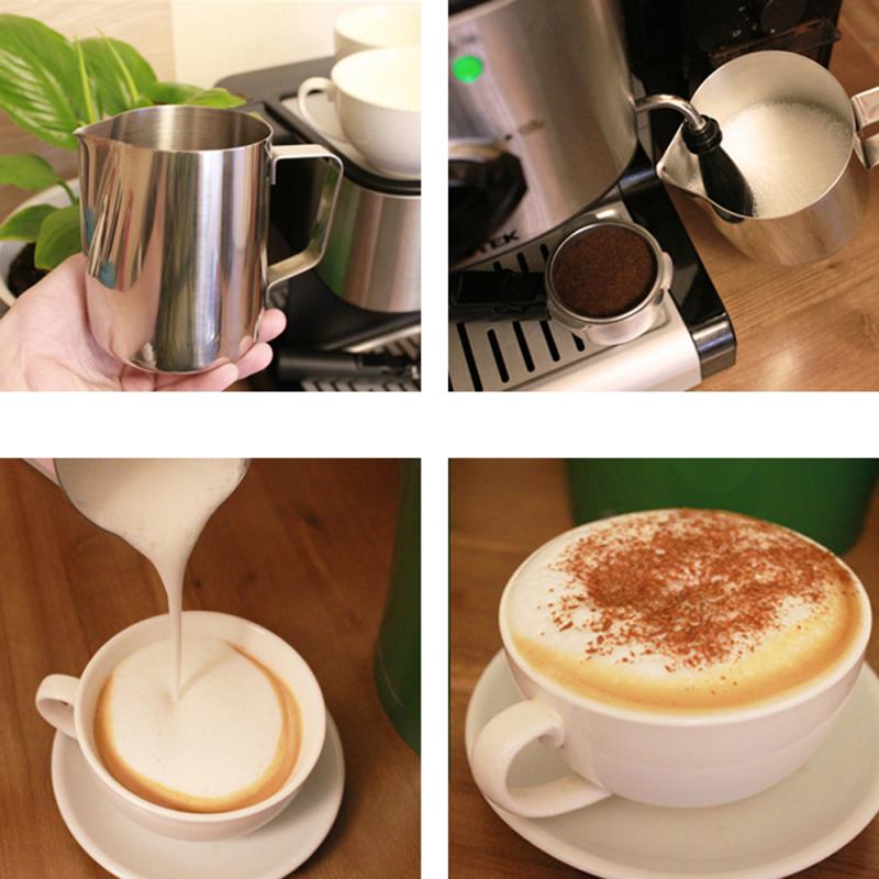 Rostfritt stål mjölkskum kanna skum kanna kasta blomma kaffekopp espresso hantverk öl mjölk kaffebehållare