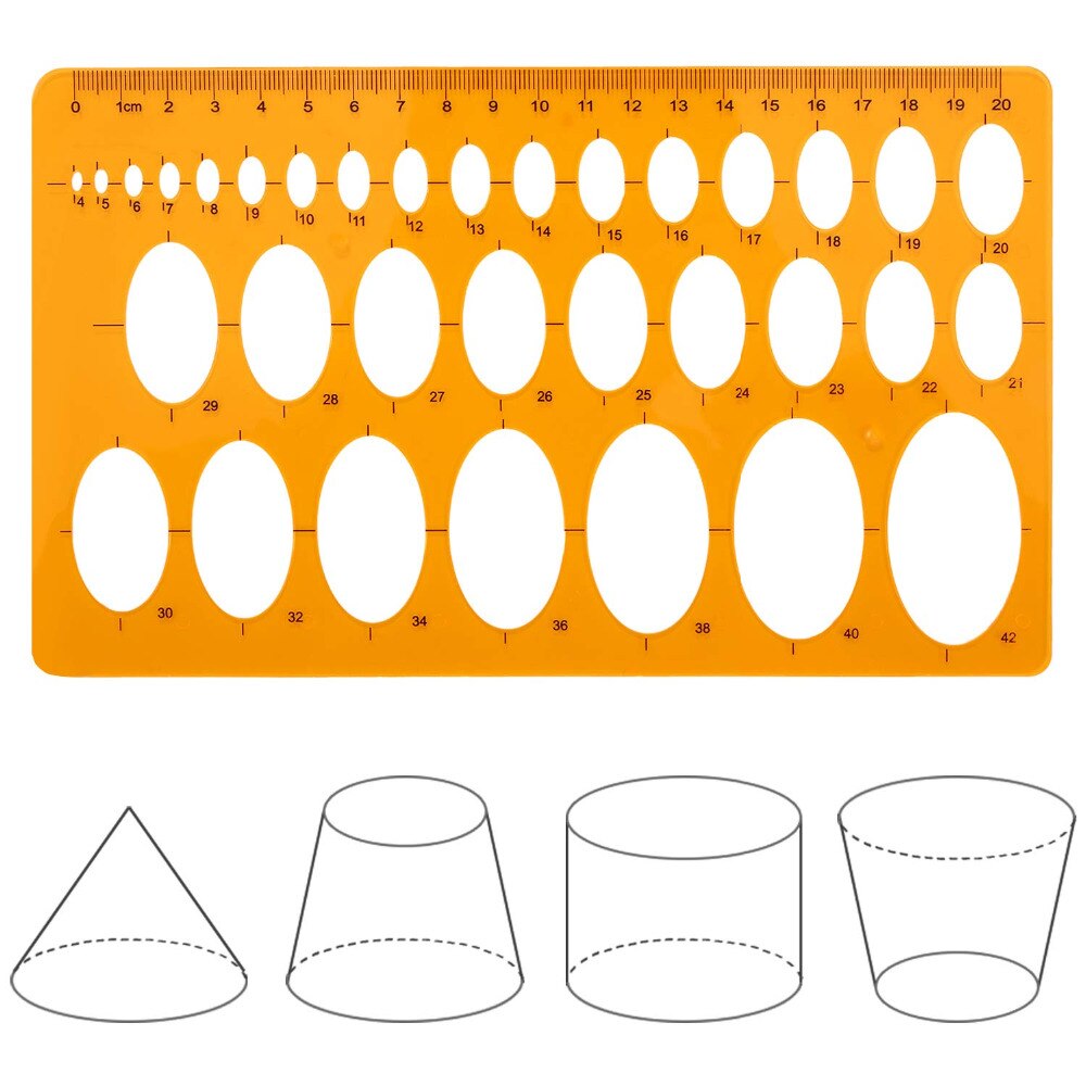 XRHYY 4 Pieces Template Plastic Rulers Circle Oval Circle Radius Drawing Templates for Office and School Supplies (Yellow)