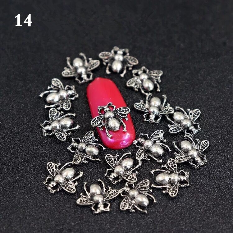 5pcs/10pcs Metal Alloy Bee 3D Nail Art Decorations Gold Silver Black Jewelry Gem Japanese Style Manicure Accessories: 14-10pcs
