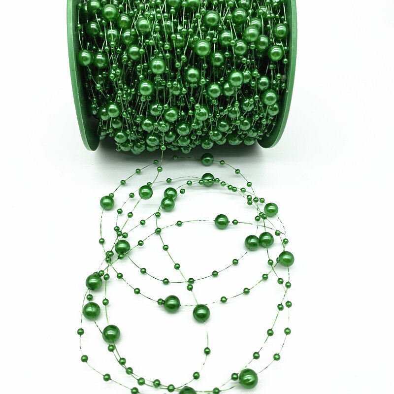 2 jardy 8 + 3mm świąteczne dekoracje żyłka sztuczne perły girlanda w formie łańcucha korali kwiaty wesele dekoracja: Green