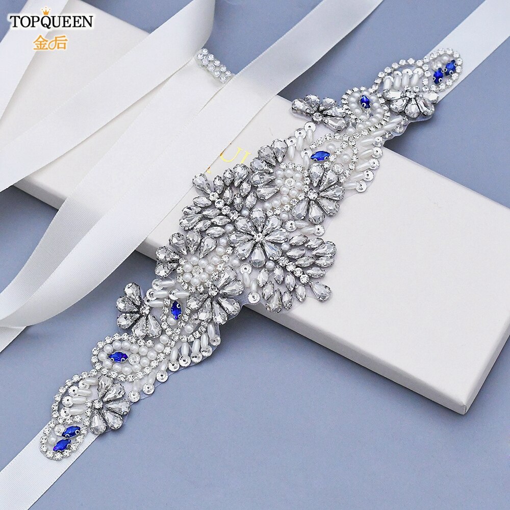 Topqueen  s487 brudbälten för klänningar diamantbälte formella klänningar för kvinnor afton gravidklänning strass bälten blå