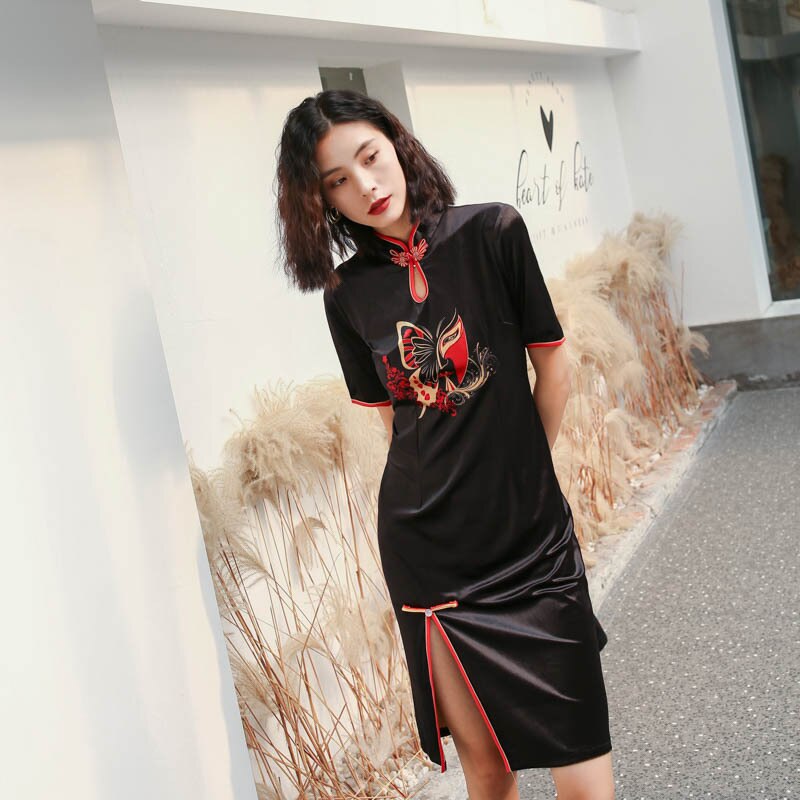 Vrouwen retro chinese stijl sexy print losse grote maten jurk voor vrouwen verbeterde cheongsam jurk