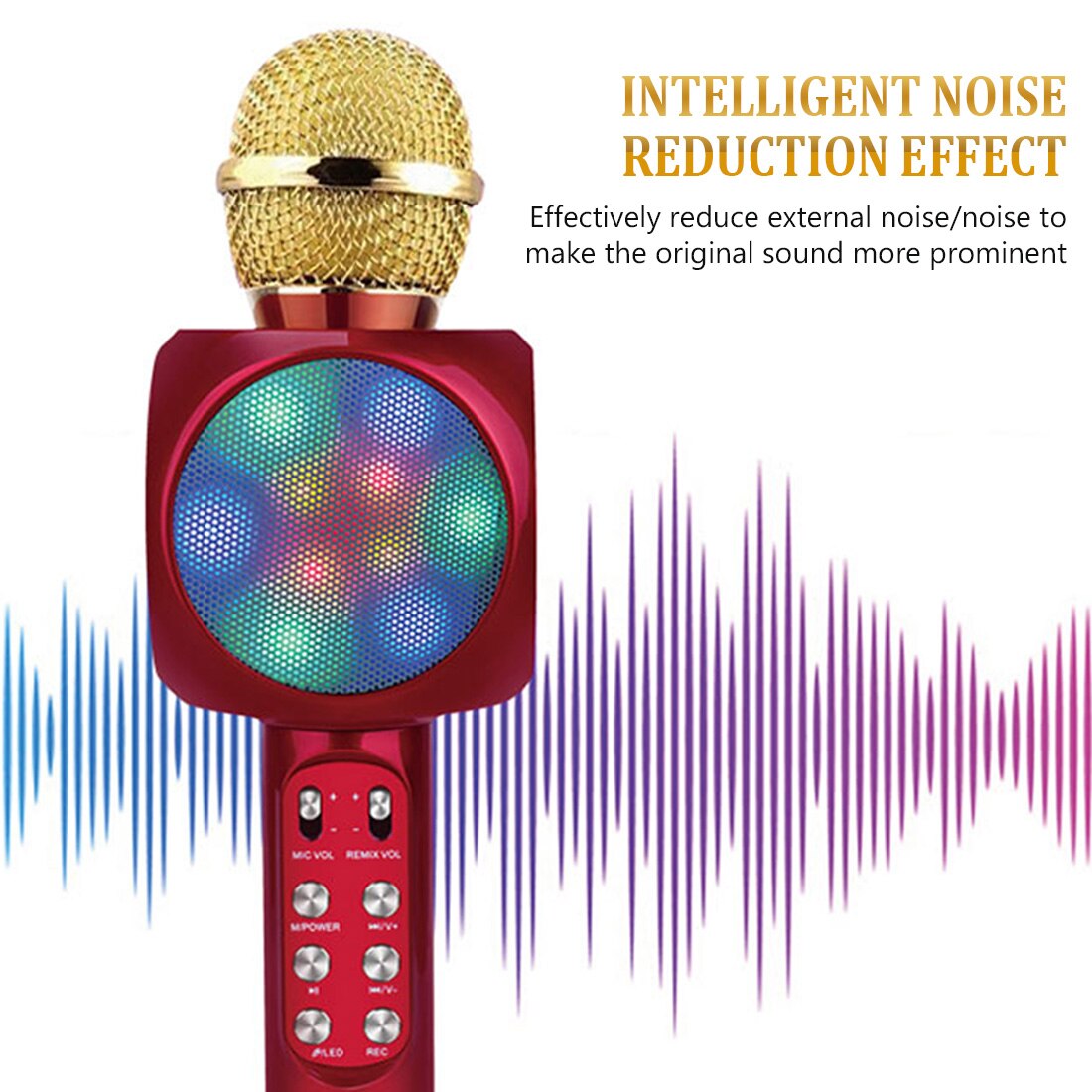 Bluetooth Wireless Microphone with LED light Karaoke Microphone Handheld FM Mic Broadcast Mic For Music Singing Speaker Player