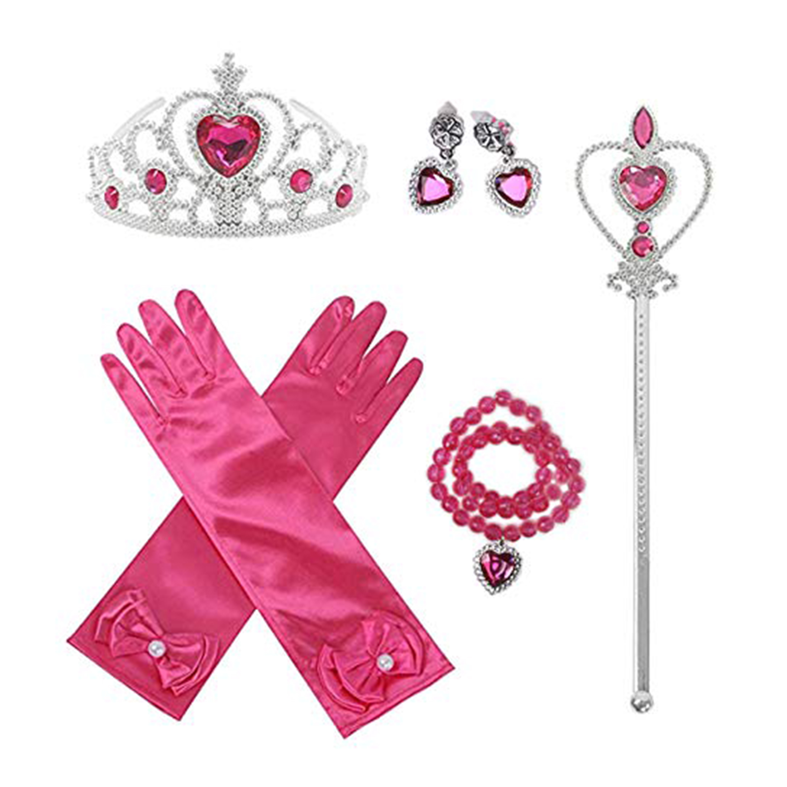 Prinzessin Kleid hoch Zubehör Prinzessin Krone Handschuhe Zauberstab Halskette EarringsPrincess Spielzeug Kleinkind Kleid hoch vorgeben Spielen Echten Machen: rot