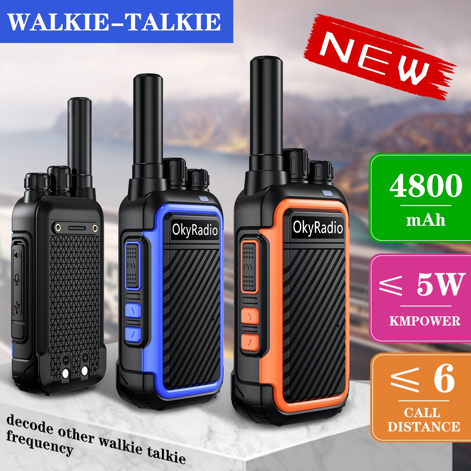 4800mah okyRadio 5w interfaccia portatile impermeabile tipo c walkie-talkie 6km distanza di chiamata adatta per tour all&#39;aperto a guida automatica