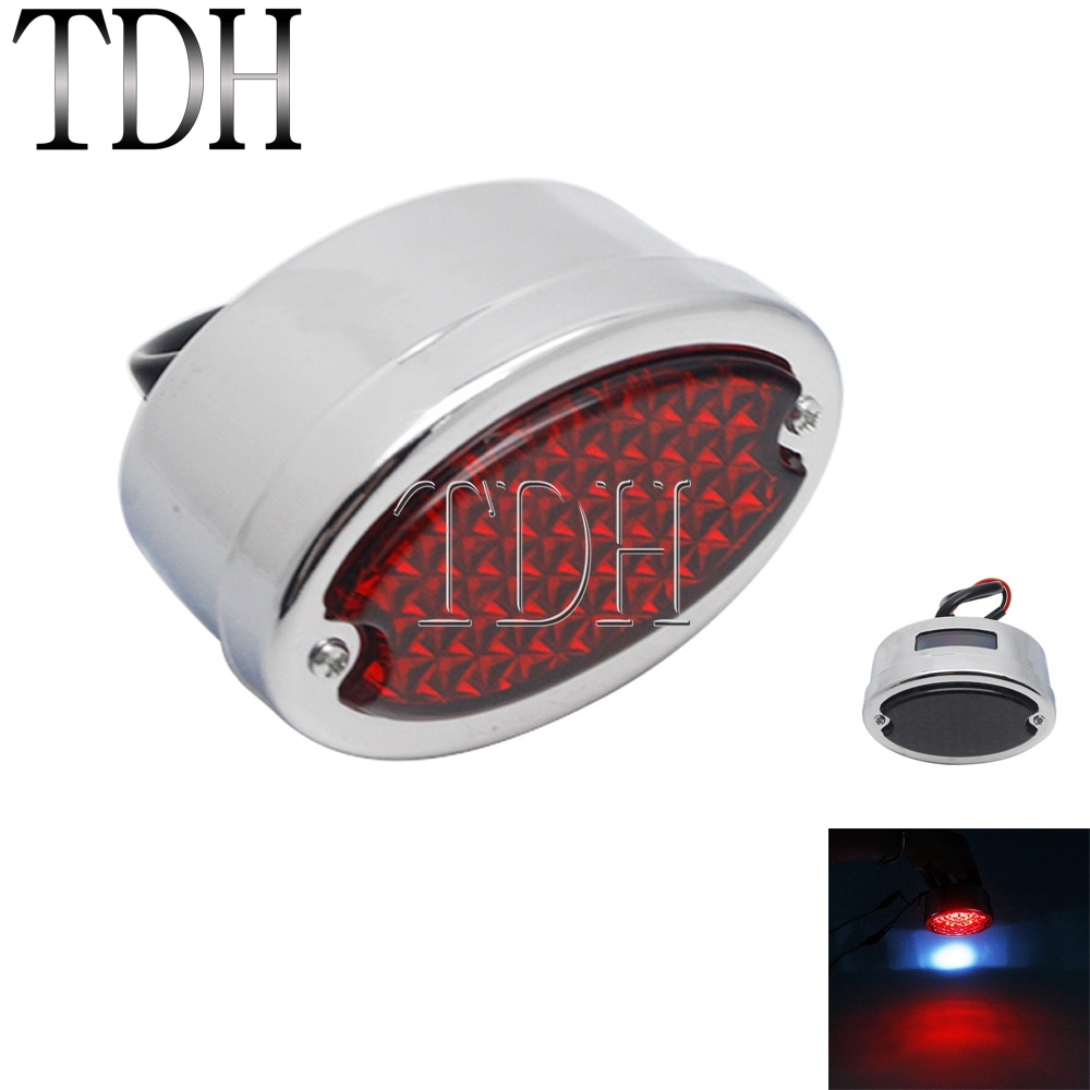 Luz LED cromada para motocicleta tipo Cafe Racer, luz trasera de freno, para matrícula de Harley, Shovelhead, Chopper, Bobber, Softail