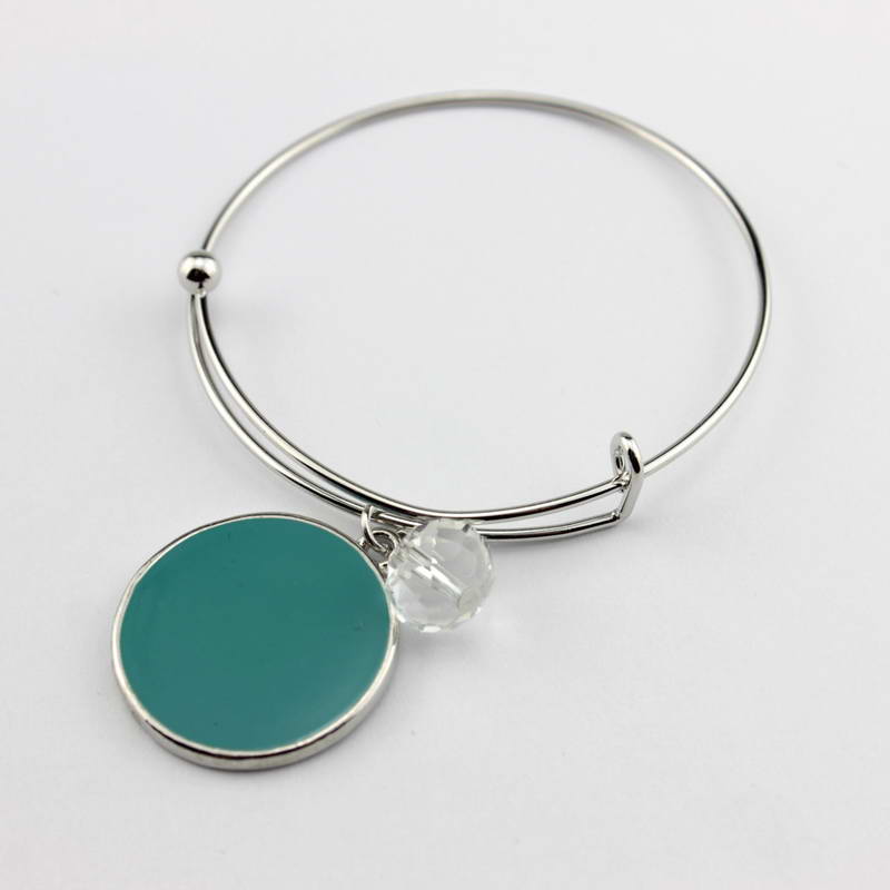 Monogramm Blanks Charm Emaille Flache Runde Disc Armreif Armband Einstellbar: B1923-SilveTurquoise