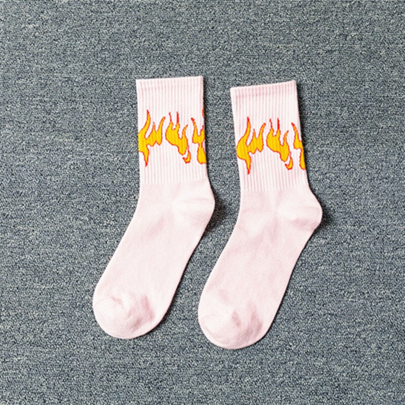 Chaussettes unisexes avec motif de flamme pour femmes, Style Hip Hop Harajuku coréen, chaussettes joyeuses pour hommes, chaussettes de Skateboard antidérapantes amusantes: 2