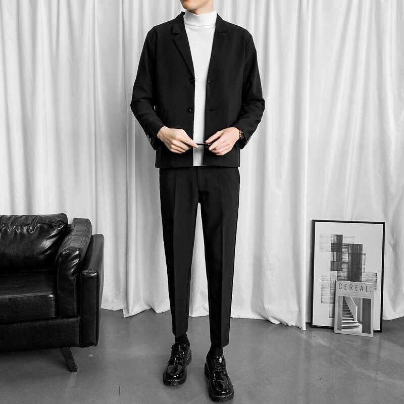 Blazers Men Solid Formal Slim All-match Notched Temperament Male Outwear Korean Style Ulzzang Chic Business Casual Streetwear