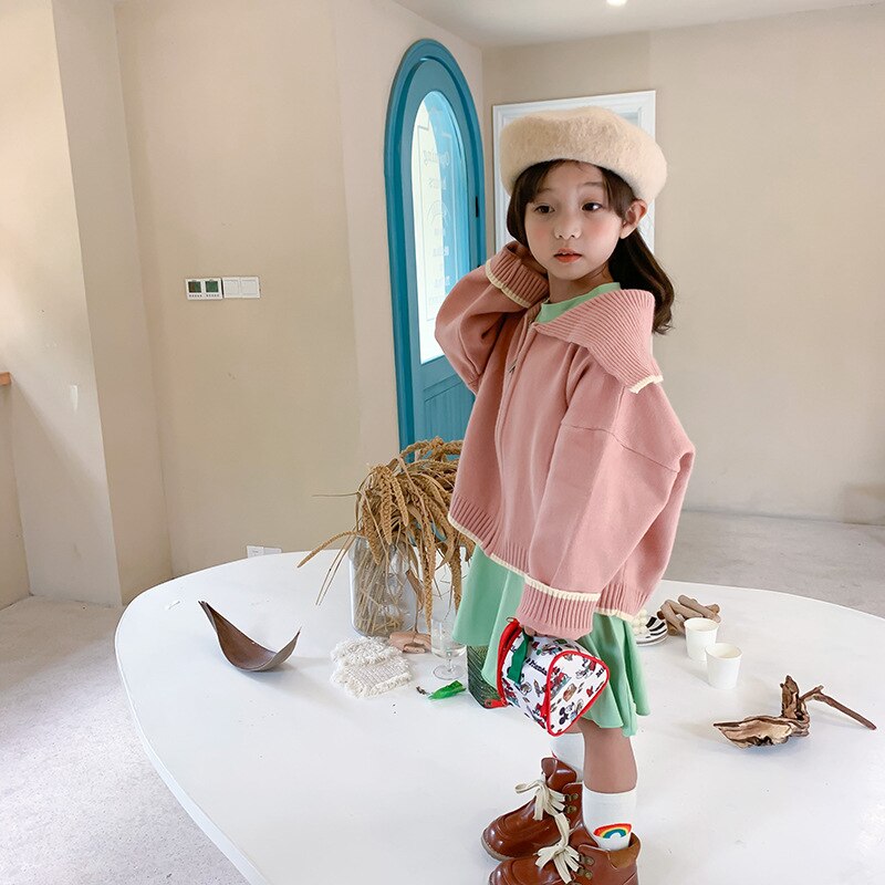 Enfants automne grand revers Cardigan chandails enfant en bas âge garçons et filles à manches longues infantile décontracté couleur unie fermeture éclair manteau hauts
