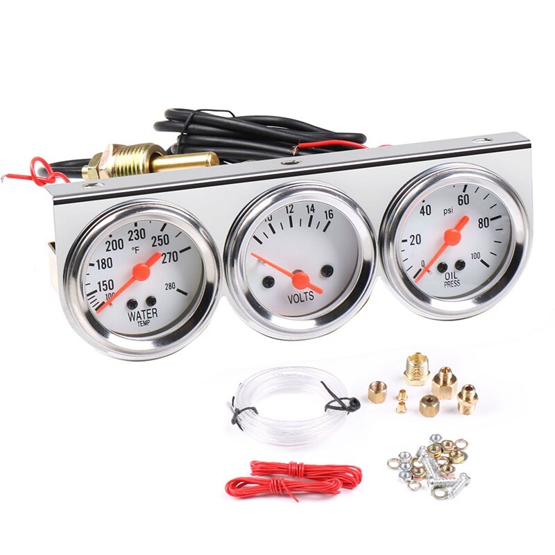 12V Triple Gauge Kit Three in One 2 Inch 52mm Mechanical Shell Water Temperature Oil Pressure Voltage Triple Meter