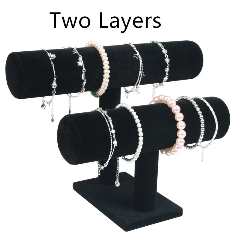 1pcs Vintage PU Leather / Velvet Bracelet Chain Watch T-Bar Rack Jewelry Organizer Hard Display Stand Holder