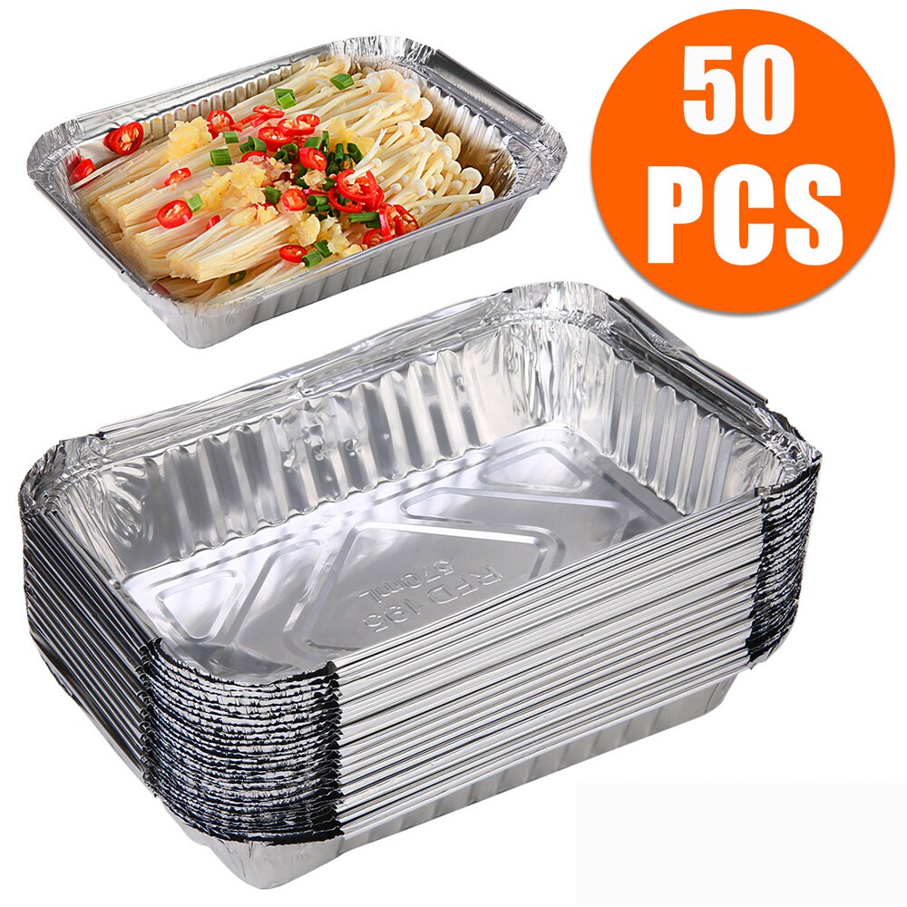 50 Pcs Disposable BBQ Drip Pans Aluminum Foil Grease Drip Pans Recyclable Grill Catch Tray For Outdoor Supplies