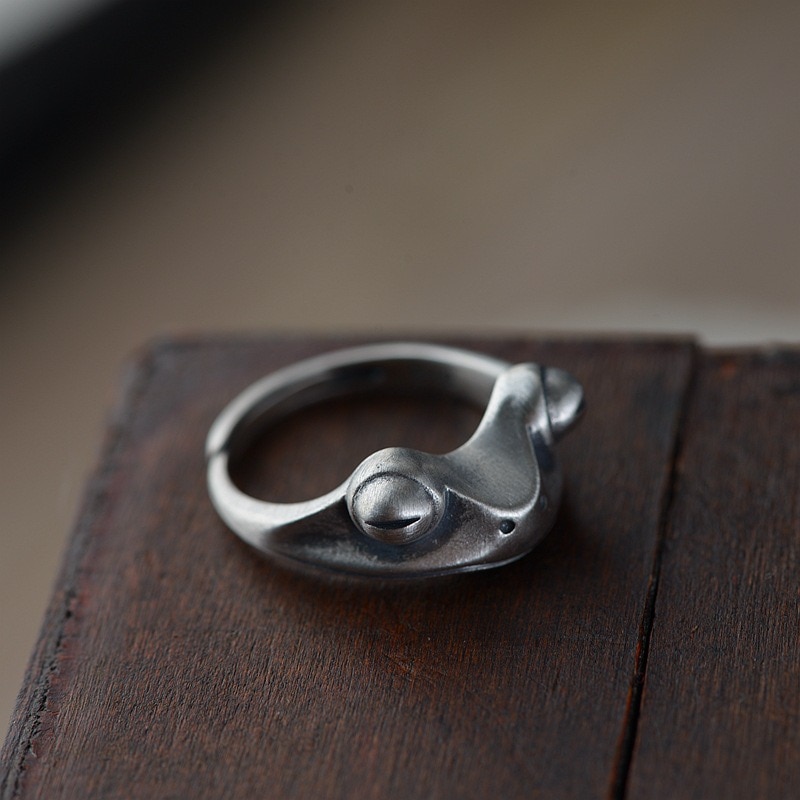 Rostfritt stål ring groda retro personlighet djur unisex röd granat groda öppna justerbara ringar fina smycken