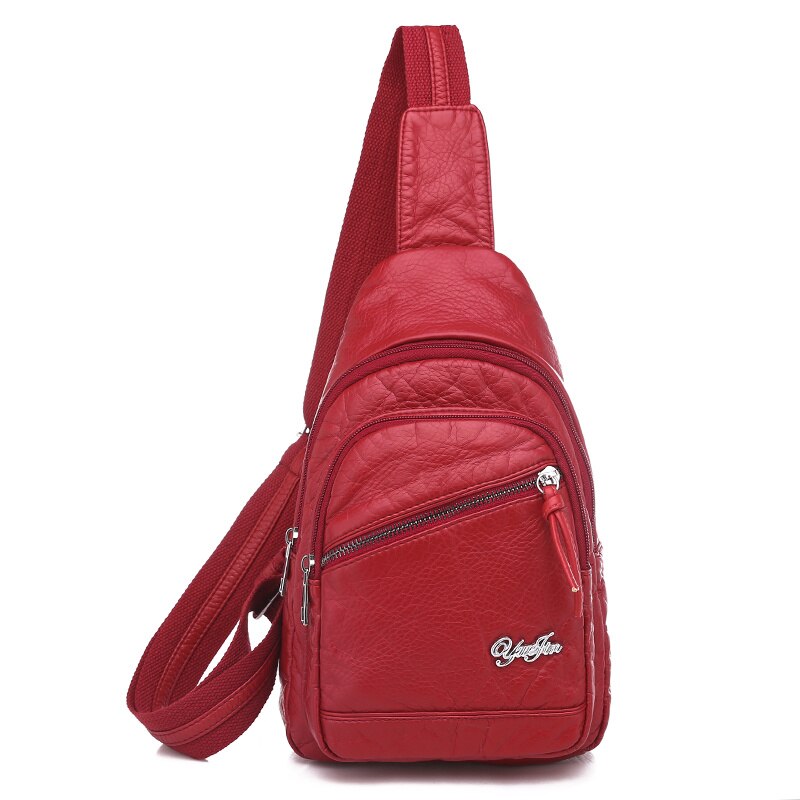 Bolso de pecho sencillo e informal para mujer, bandolera antirrobo de , de viaje, de cuero suave, pequeño,: Red-1