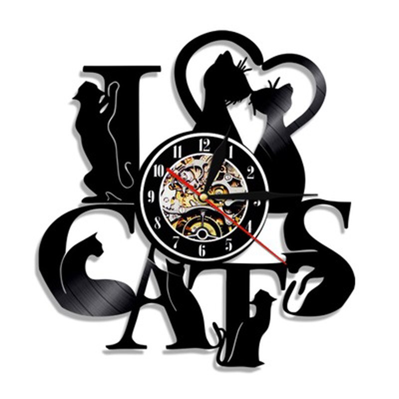 Relógio de parede vintage de gato meow, relógio para parede com gravação de vinil, design moderno e decoração 3d de gato, para pendurar: Style 3