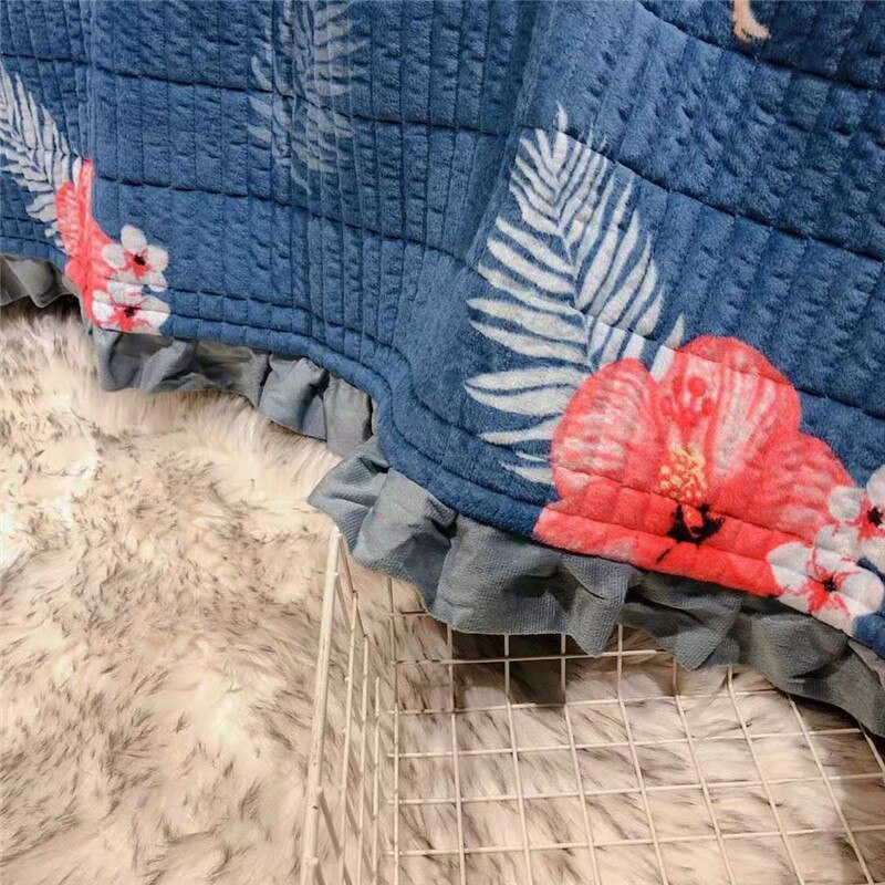 Flamingo sängöverkast blå sängkläder set vinter förtjockning sängöverdrag kristall sammet överkast lotusblad kant täcke filt