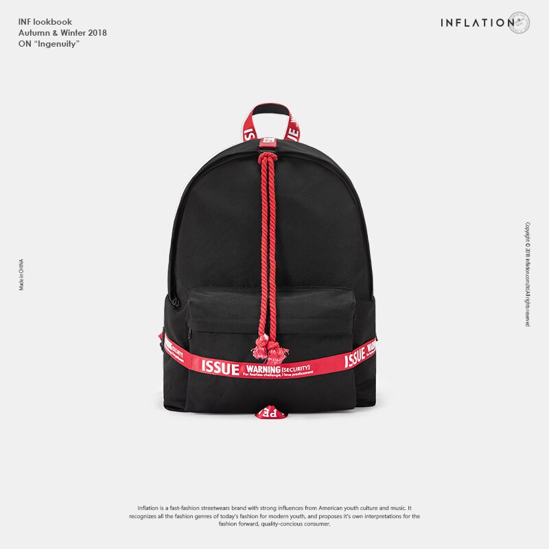 Mochila inflada para hombres y mujeres, bolsas de viaje para hombres, bolsos escolares Vintage, cinta de carta, mochila de , mochila escolar para niños, 190AI2018: Black-red