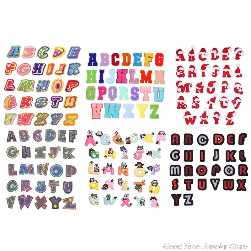 26 Pcs Iron On Letters Patches Applique Naaien Patches Kerst Brief A-Z Patch Alfabet Geborduurde Patches Diy A07 21